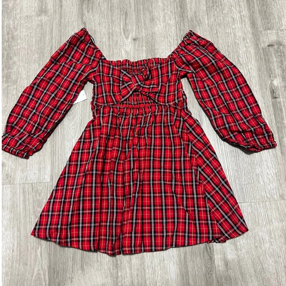Tartan plaid girls dress w/ bow detail, size XS (5),‎ new